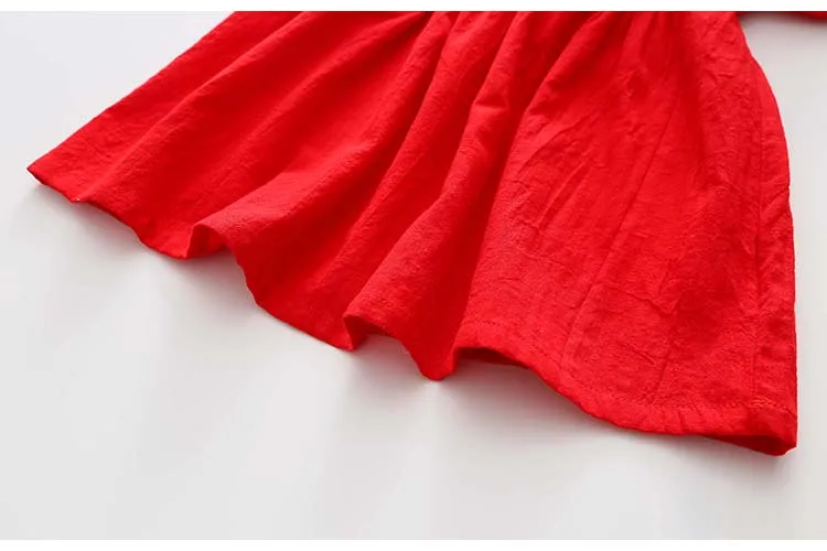 2018 Summer 2-10 Years Children Cotton Solid Red Color Wrap Off Shoulder Little Sexy Girl Strapless Wedding Dress For Girl Kids (8)