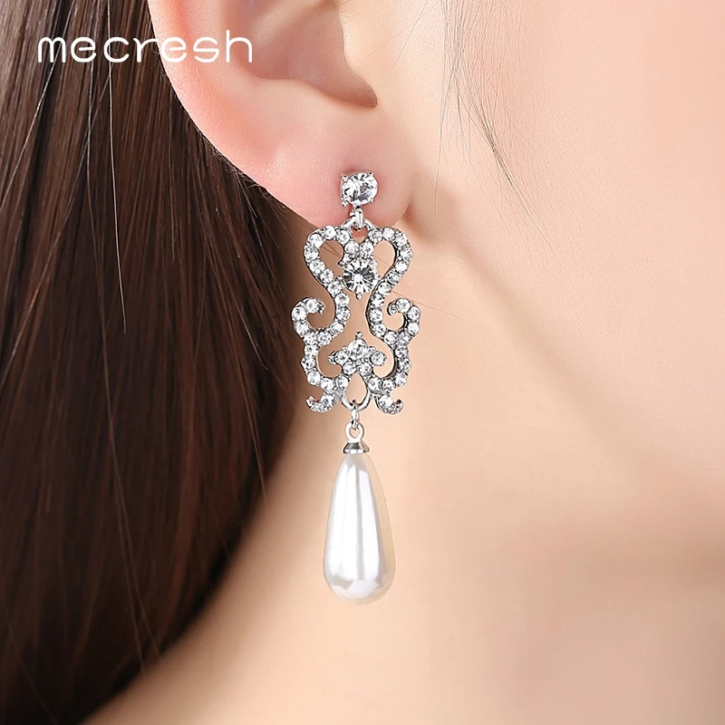 Mecresh Роскошные Имитация жемчуга Свадебные Длинные серьги серебро/золото цвет