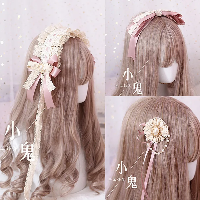

Lolita hair band bow lace side clips Sen female hairpin hairband headwear Lolita KC headband hair accessories