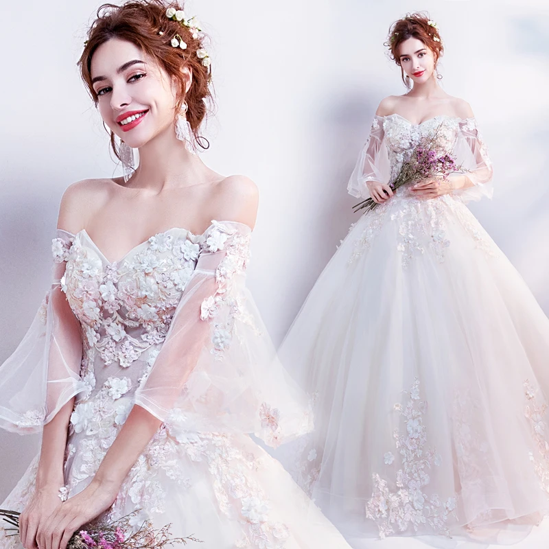 

2019 Sweetheart Neck Illusion Lace Applique Wedding Dresses Ball Gown Tulle Bridal Gown with Back Lace Up vestido de noiva