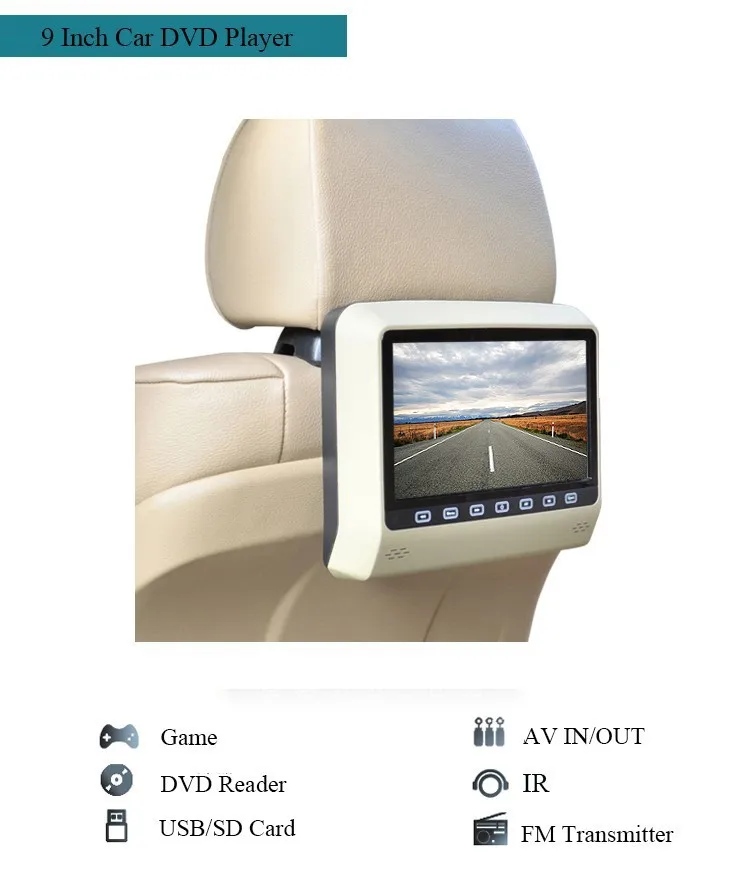 9 inch seat back car DVD player with bracket,DVD+RMVB+GAMES+IR/FM