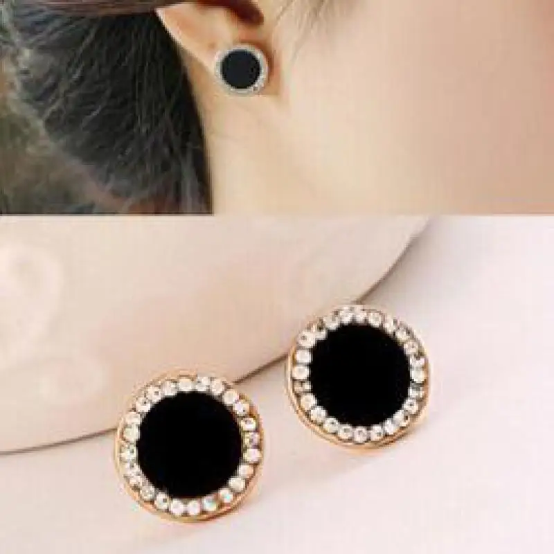 

2017 New Fashion Hot High-end Temperament Black Round Rhinestones Earrings Women's Jewelry Wholesale And Retail Brincos Licorne