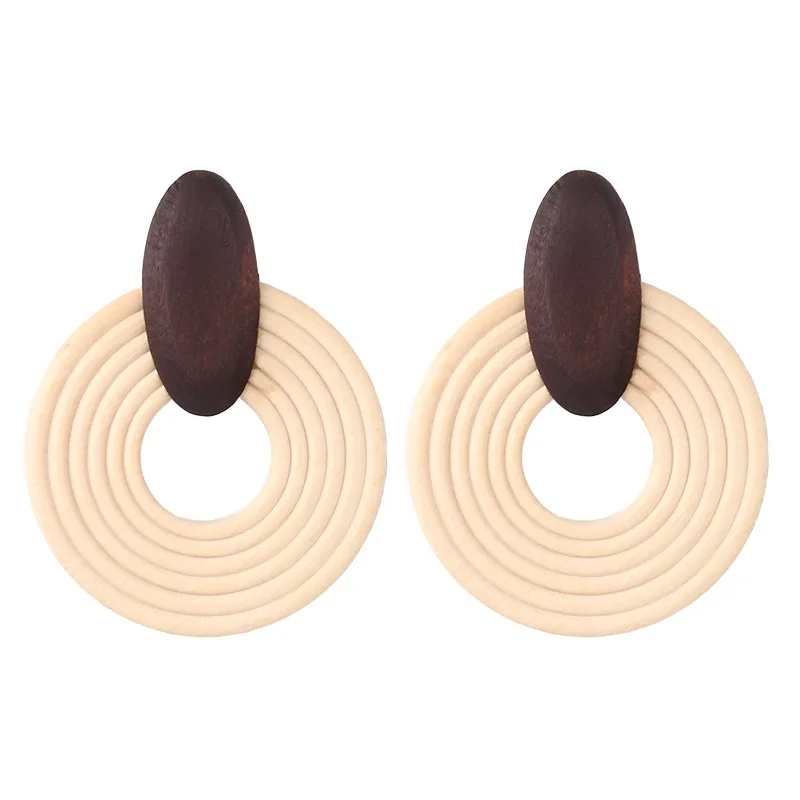 

Korea 2019 Wooden Handmade Big Round Pendant Drop Earrings For Women African Ethnic Statement Earrings Party Jewelry Gift