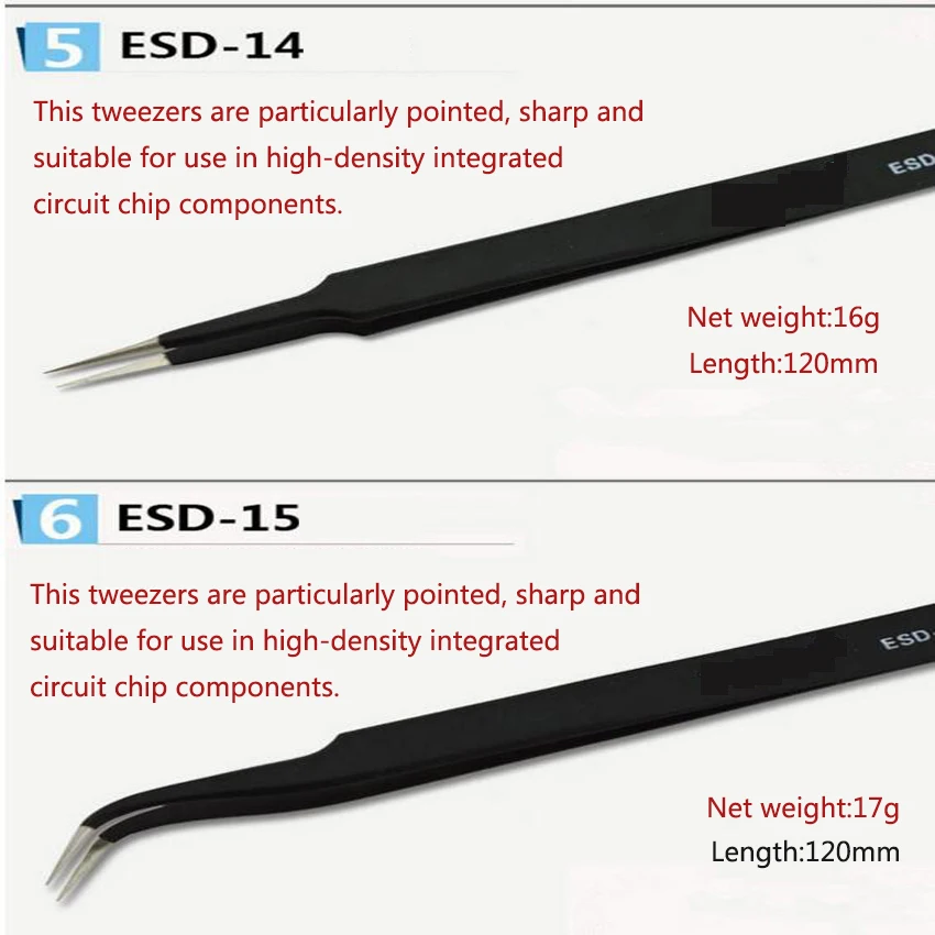 6 шт./компл. точность антистатические пинцеты Нержавеющая сталь Пинцет Набор для BGA ремонтные работы инструмент ESD-10, 11,12, 13,14, 15