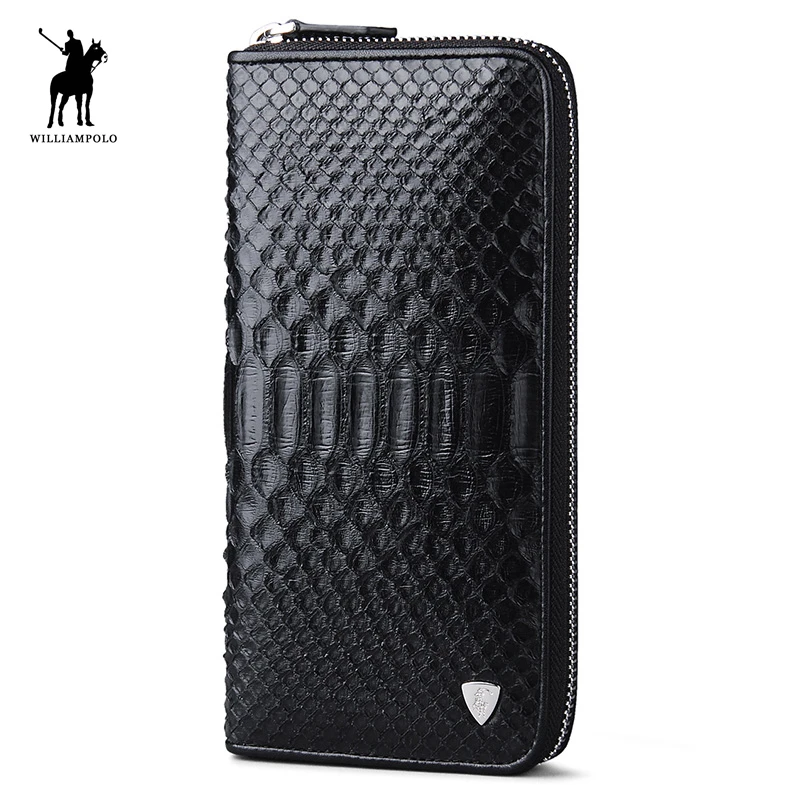 

WILLIAMPOLO Famous Luxury Brand Real Natural Python Skin Designer Clutch Wallet Male Purse PL135