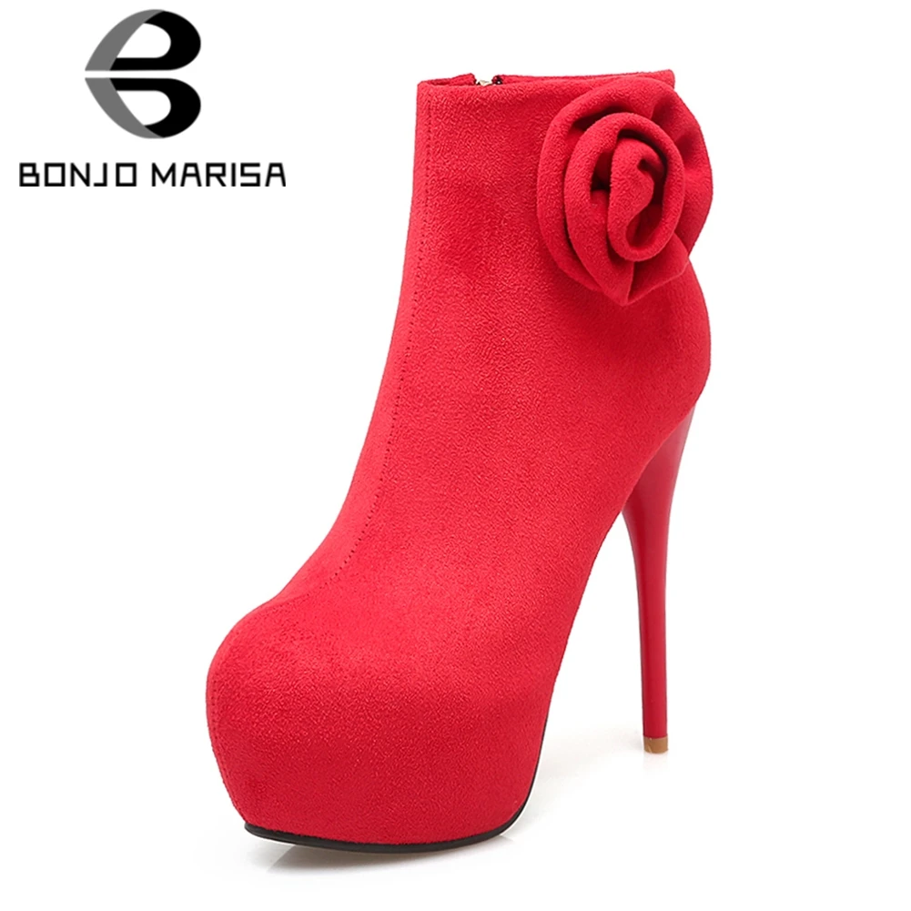 

BONJOMARISA 2019 Autumn Winter Brand Plus Size 33-46 Women 14 Cm High Heels Ankle Boots Party Wedding Platform Boots Shoes Woman