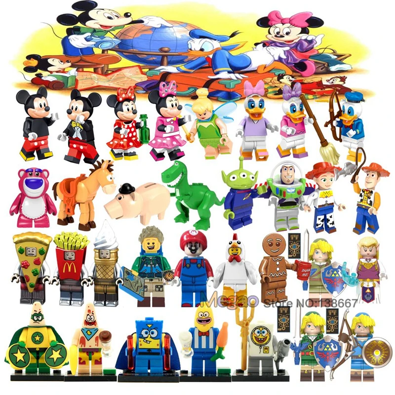 

Single Sale Cartoon Minnie Mouse Donald Duck Daisy Tinker Bell Building Blocks Super Mario Toys Story Girls Gift