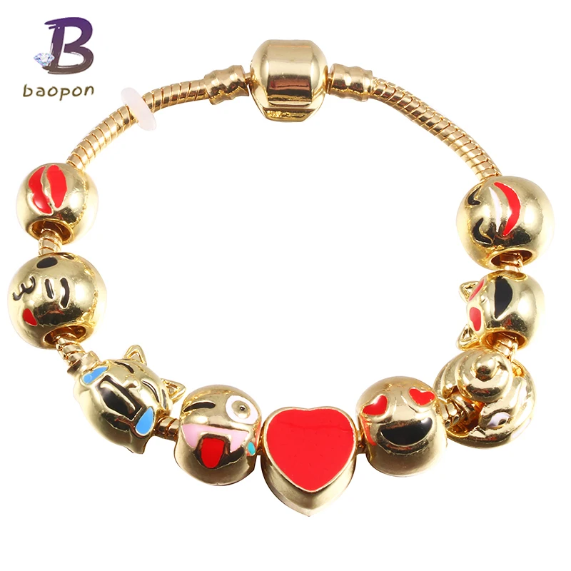 

BAOPON Fashion Emoji Crystal Beads Charm Bracelet For Women Gold European Diy Snake Chain Brand Bracelets & Bangles Pulseira