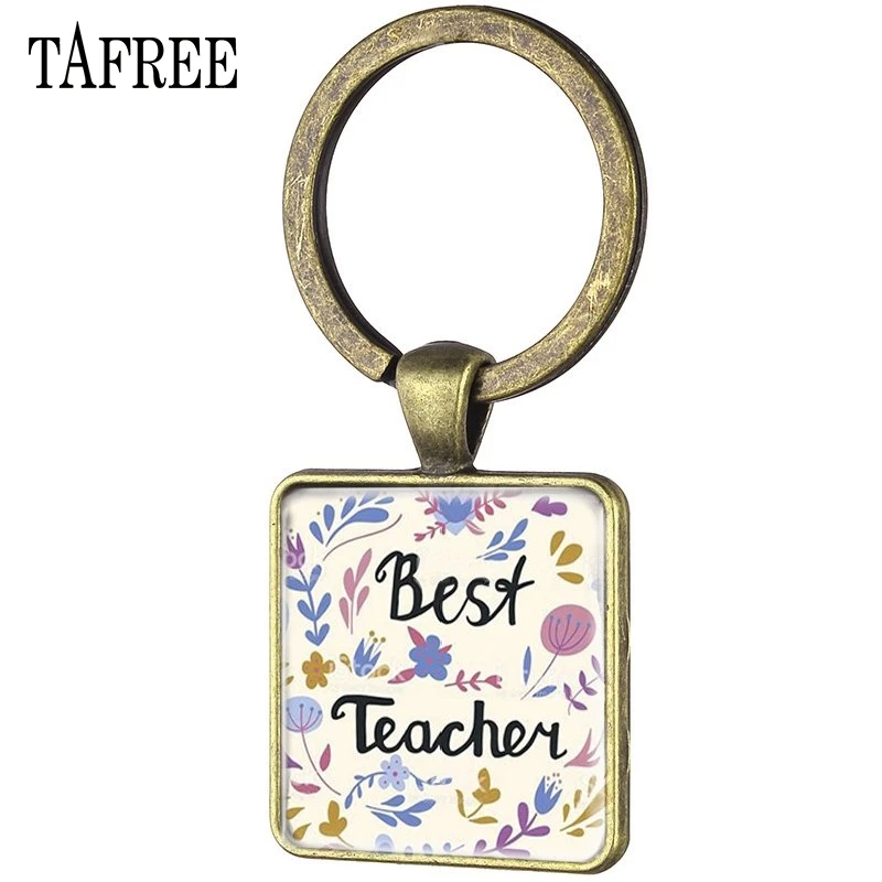 TAFREE к лучшему учителю когда-либо брелок винтажная квадратная форма спасибо подарок учителю брелок держатель FQ472
