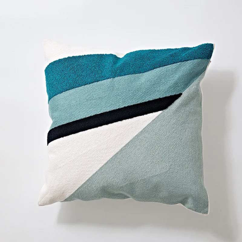 Наволочка для подушки с вышивкой, синяя, абстрактная, Геометрическая, квадратная, Геометрическая, холщовая, хлопковая, квадратная, 45x45 см, наволочка для подушки, украшение дома