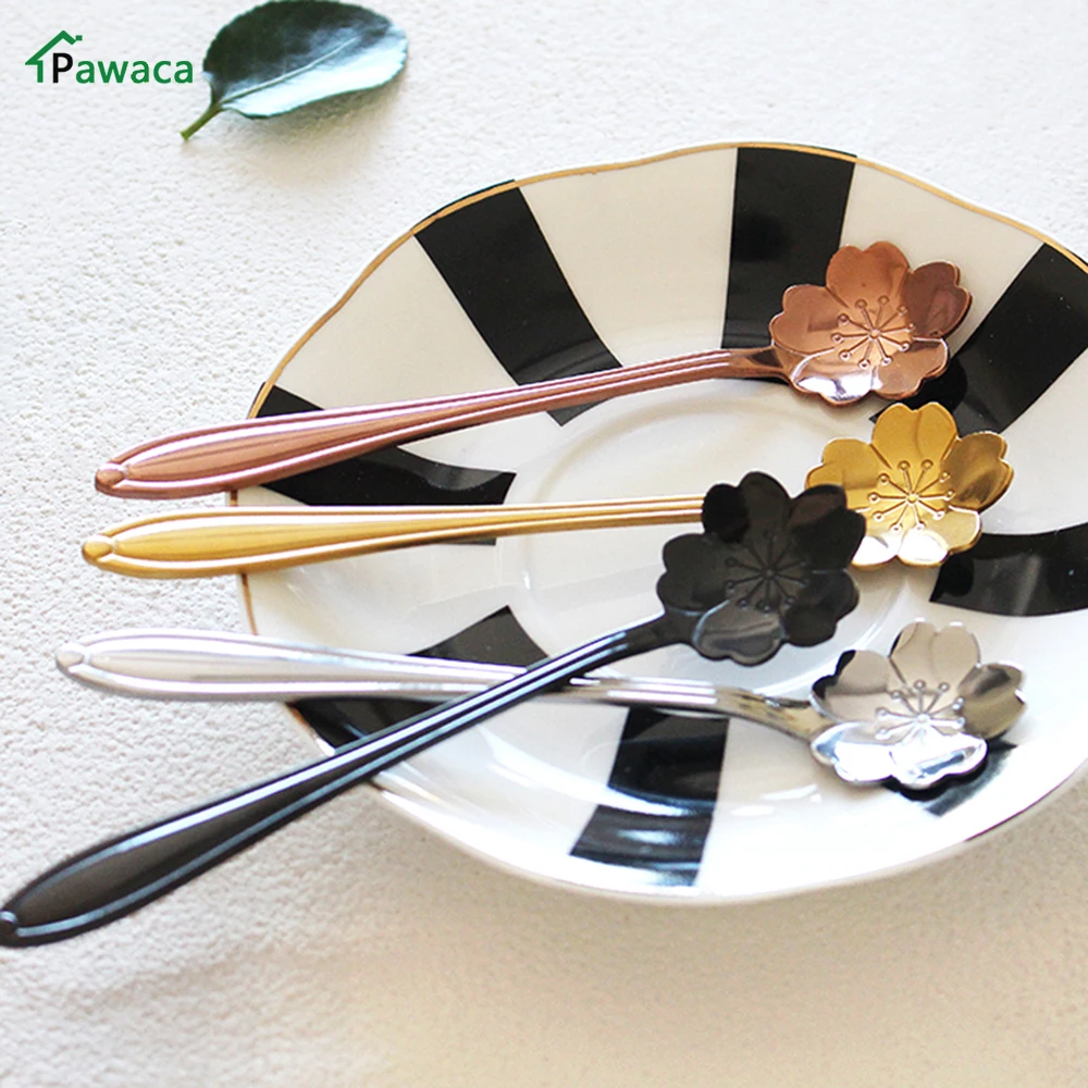 

8 Pieces Stainless Steel Creative Flower Coffee Spoon Tableware Tea Spoons Ice Cream Spoon Set Sliver Gold Tableware Coffee Tool