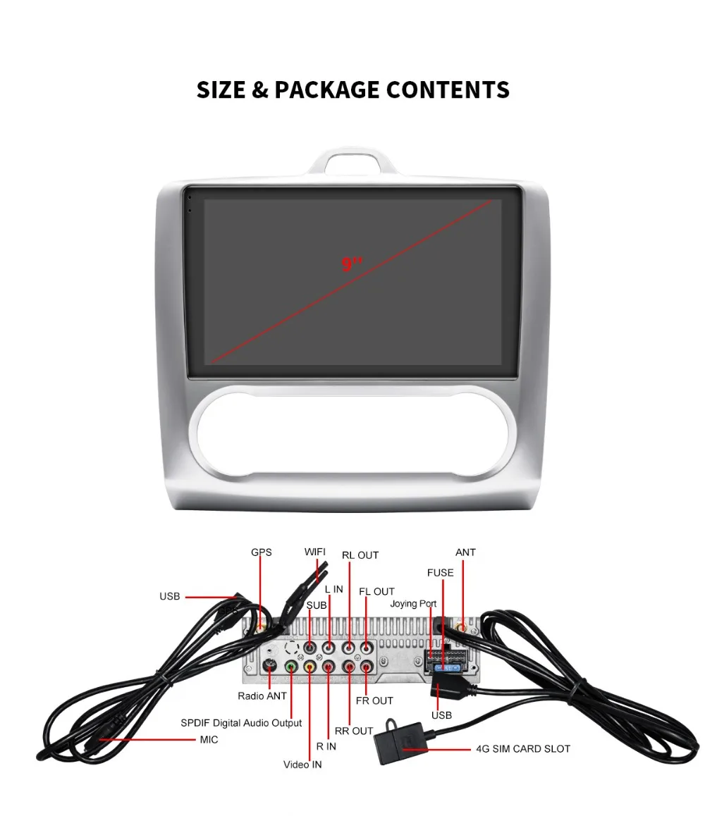 Flash Deal 9"Android 8.1 Car Radio Stereo 4GB+64GB Head Unit  For Ford Focus 2005-2012 GPS NO DVD Player Built-in 4G Modem Carplay DSP 22