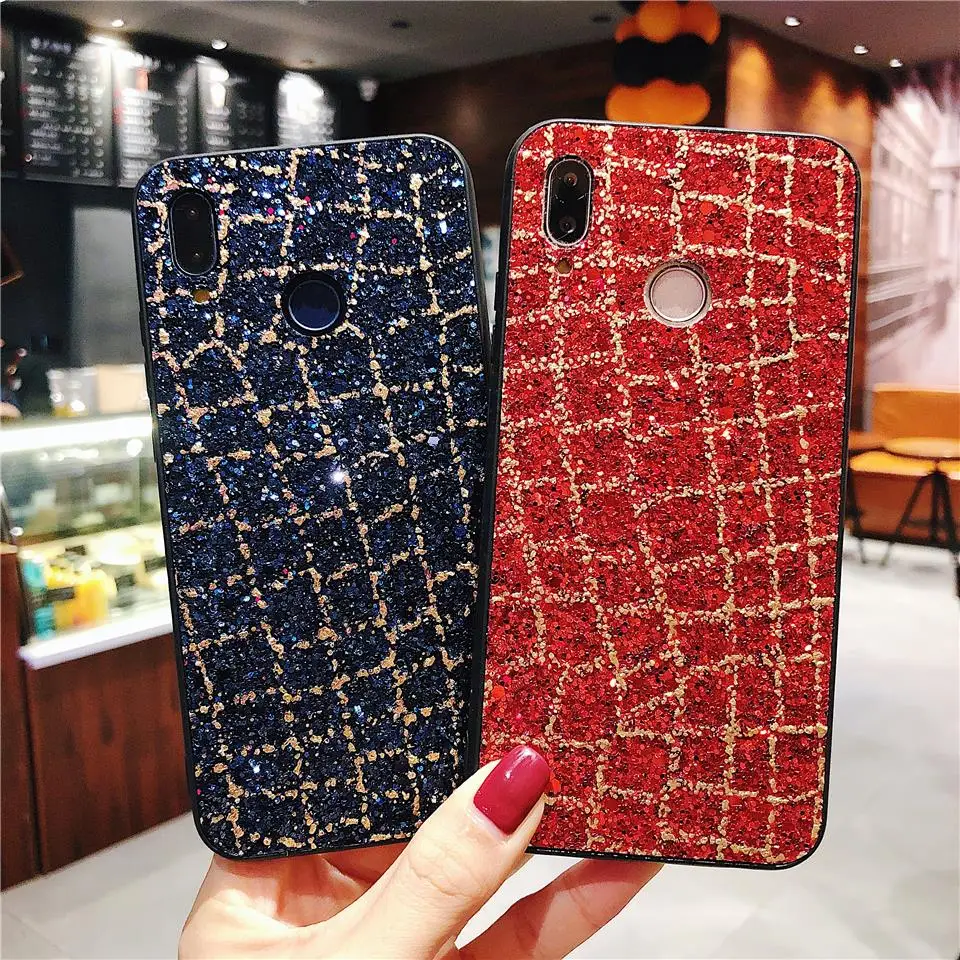 Luxury Woman Bling Glitter Case For Huawei P20 Lite Mate 20 Pro Nova 3 Cover Diamond Grid Back Phone Cases Y5 Y6 PrimeY7 Y9 2018 |