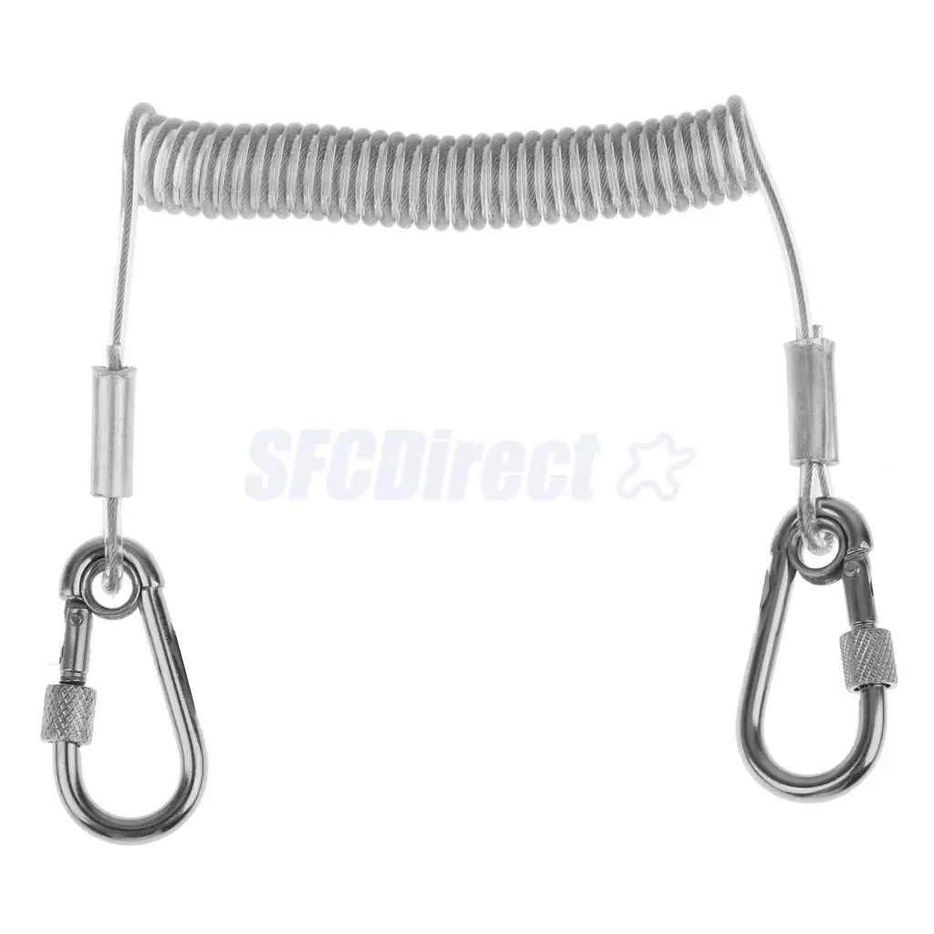 

1.6M Retractable Steel Wire Extend Coiled Lanyard Safety Rope with Lock Carabiners Fish Tackle Accessory