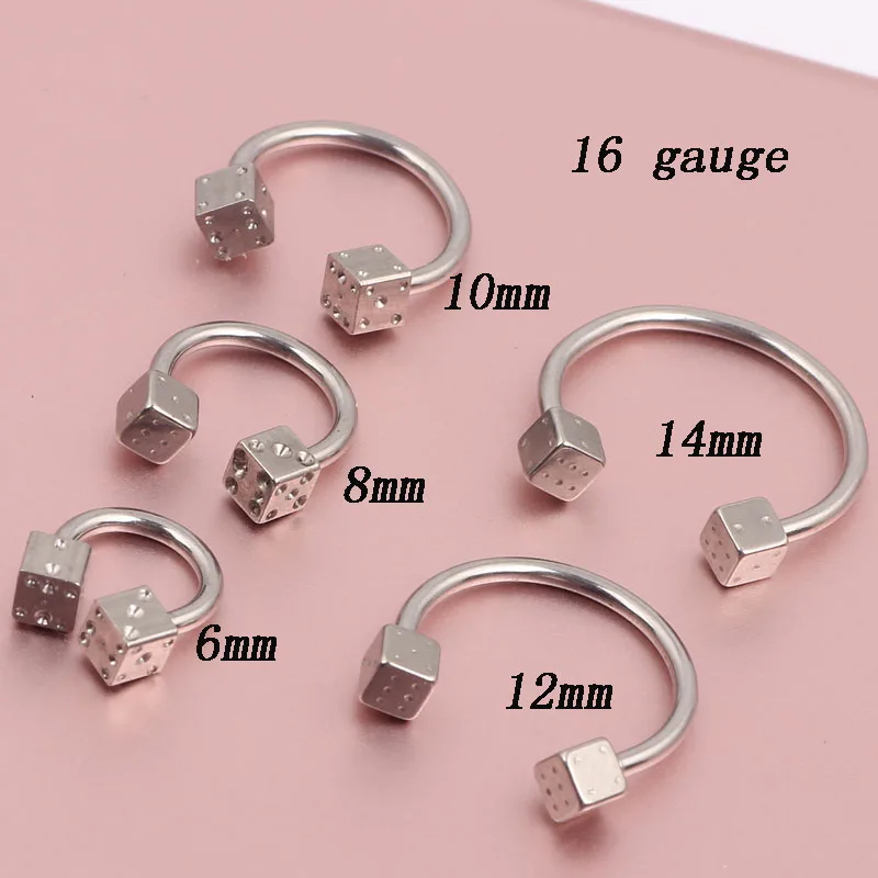 stainless steel Dice Piercing Nose Ring Ball Horseshoe Circular Ring Labret Nipple Hoops Nose
