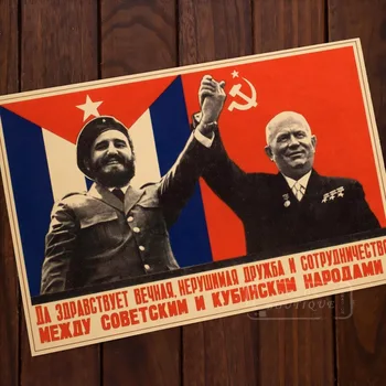 

Khrushchev and Cuba's Fidel castro CCCP Soviet Union USSR Vintage Retro Canvas Painting Poster DIY Wall Posters Home Decor Gift