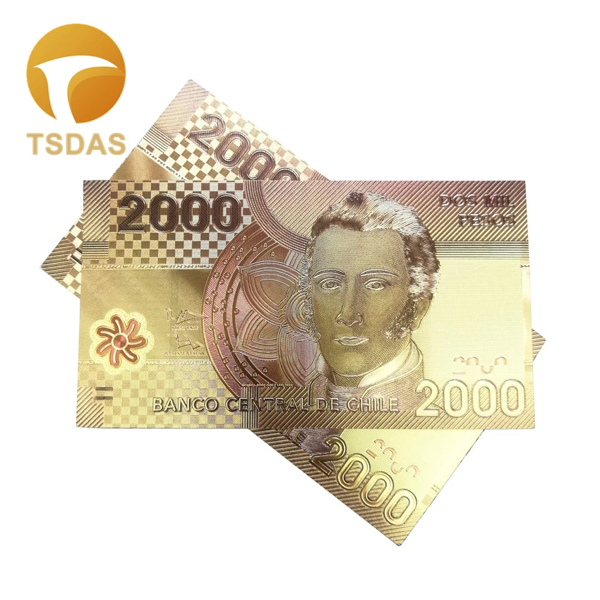 

Banknotes 10pcs Antique Plated Commemorative Notes Collection 24K Gold Banknote Plated Chile 2000 Pesos