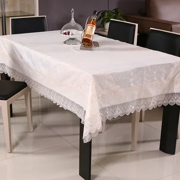 

New Tablecloth Hollowed Water Soluble Lace Hem Rose Embroidery European Style Cover Washable Table Cloth for Tea Table