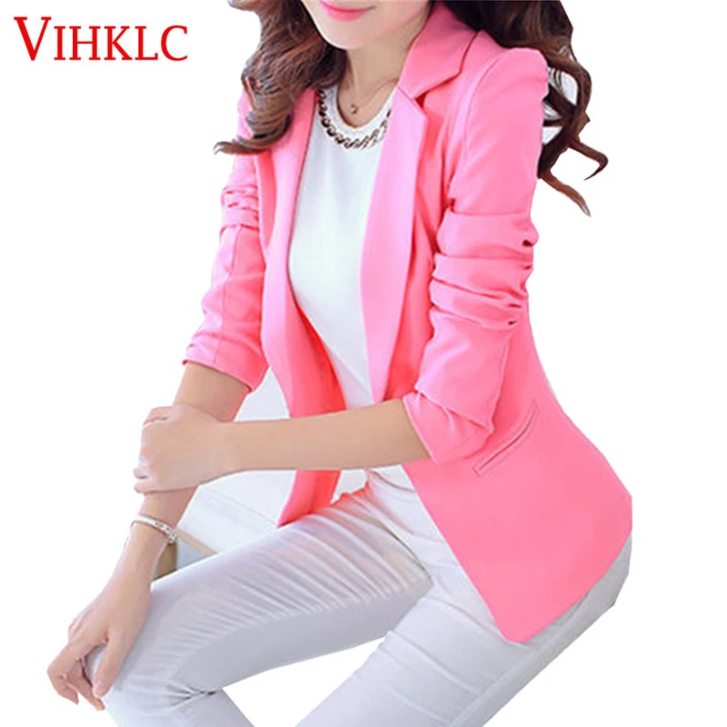 

Women Jackets Suit 2018 Spring Autumn Fashion Single Button Blaser Female White/Black/Pink/Blue Ladies Coat Femme