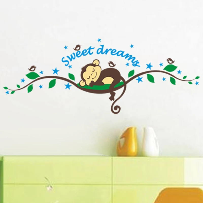 

sweet dream cartoon monkey sleeps wall sticker for kids baby room home decor bedroom decals mural decorations animal stickers