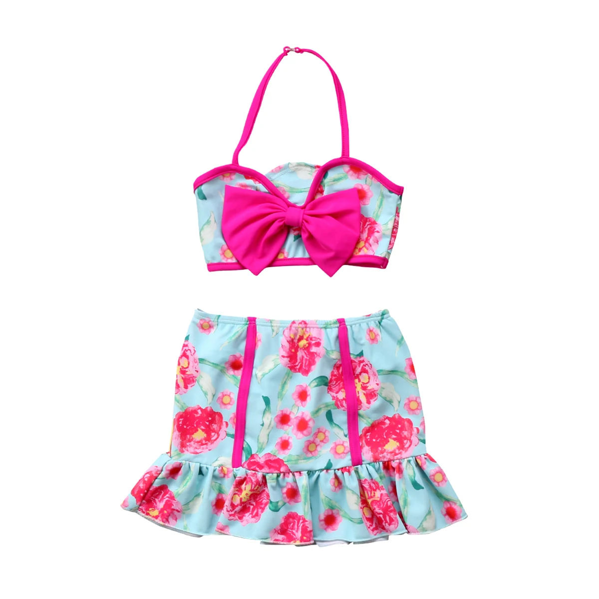 2018 new 3PCS Girls Swimwear Skirts Bikini Set Baby Swimsuit Flower ...