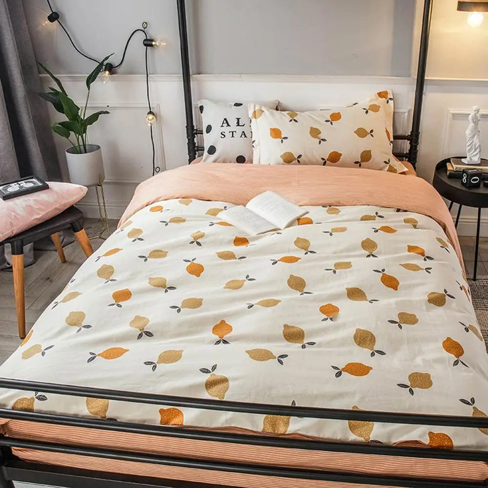 

2019 INS Brown Orange Lemons Dormitory 3pcs Bedding Set Twin Hypoallergenic Cotton Bedlinens Duvet Cover Set Single Bed