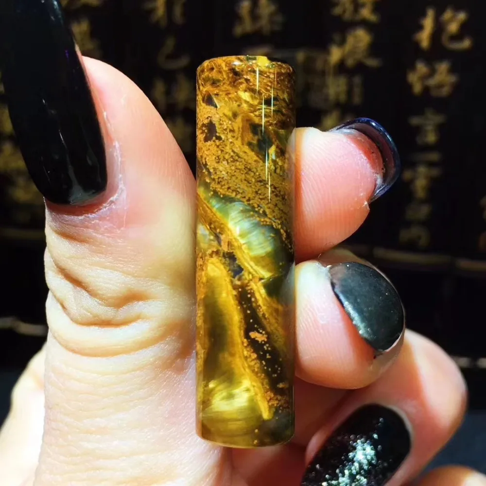 

Genuine Natural Yellow Pietersite Pendant For Woman Man 37x10mm Barrel Bead Namibia Fashion Jewelry Pendant AAAAA Certificate
