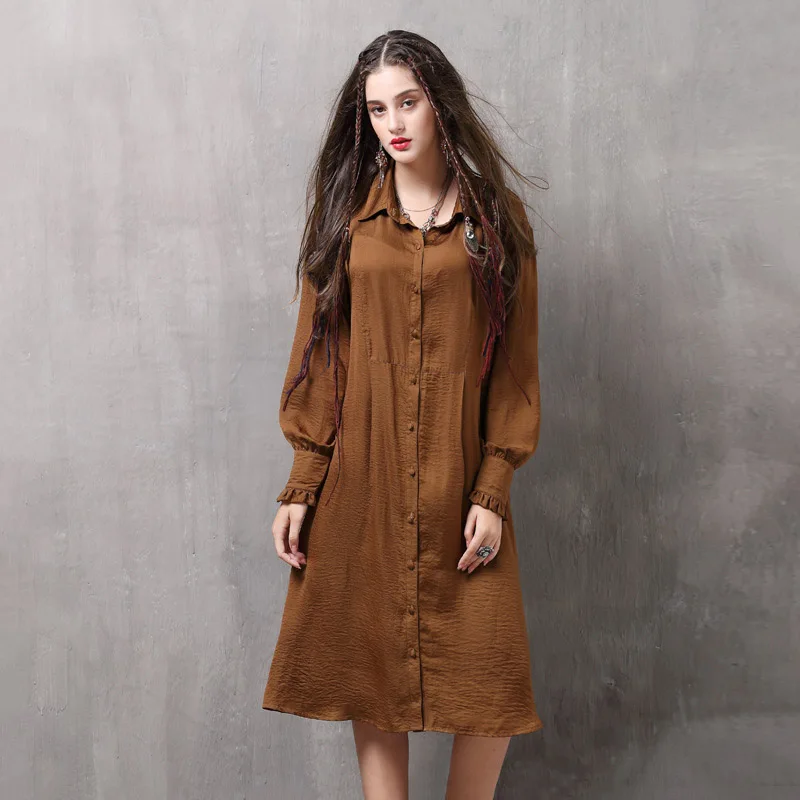 

2019 comfortable soft spring and autumn loose large size women's retro loose wild dress famous brand women clothing