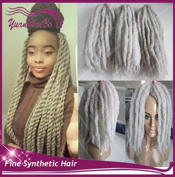 Top Selling! 20in fold silver gray synthetic twist braiding hair black