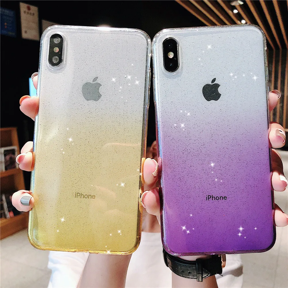 

Bling Glitter Gradient Soft Case for iPhone X XR Xs Max 8 7 6 6S Plus Luxury Cute Bling Soft TPU Clear Phone Shell Back Cover