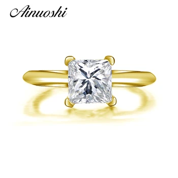 

AINUOSHI Real Gold Square CZ Solitaire Ring 14K Solid Yellow Gold Princess Cut Simulated Diamond Women Wedding Engagement Ring