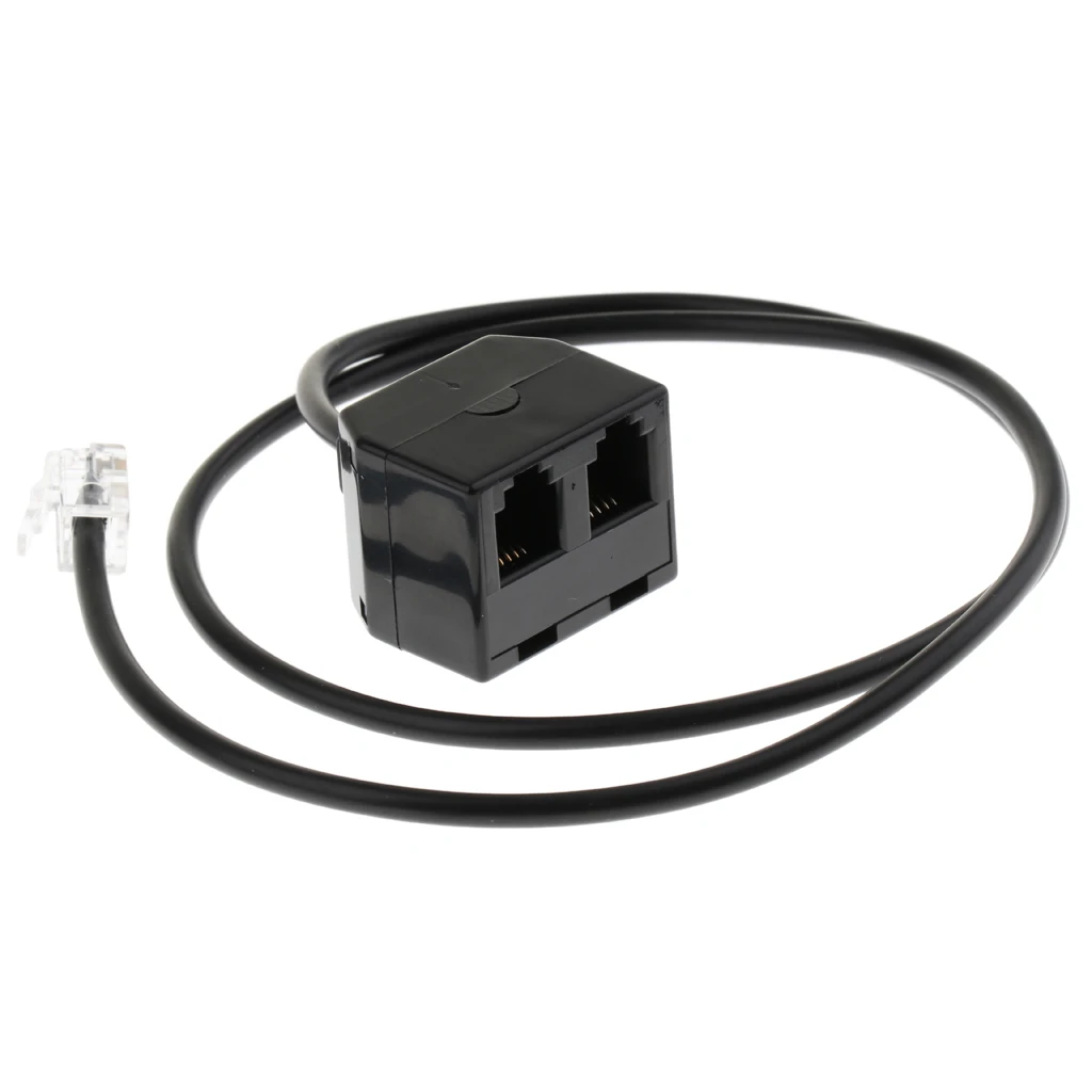 Telephone RJ9 Male to 2 Female 4P4C Connector Adapter Splitter Extension Cable (25cm/08ft)