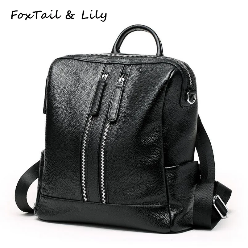 

FoxTail & Lily Genuine Leather Backpack Women Shoulder Bag Korean Style School Backpacks Fashion Multifunctional Travel Bags