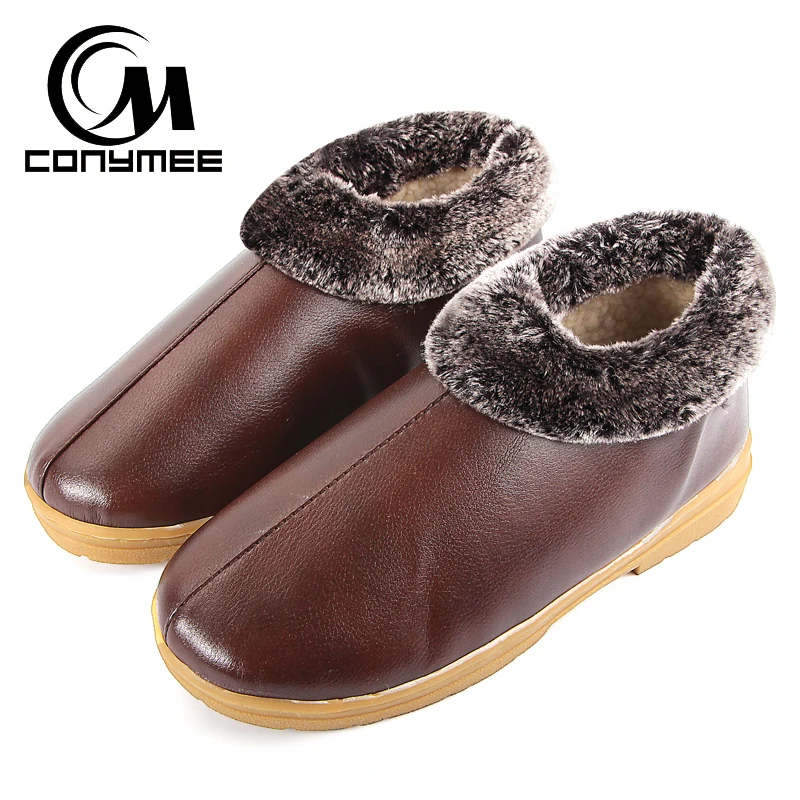 

CONYMEE Winter Boot Shoes For Men 2018 Warm Men's Leather Boots Slippers Non-slip Plush Snow Boots Home Sneaker Slipper Big Size