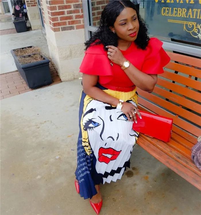 african outfits skirts only 2colors 2020 New fashion gorgeous beauty printed pleated skirt Rock Style Dashiki for Ladies/women commuter skirt african outfits for women