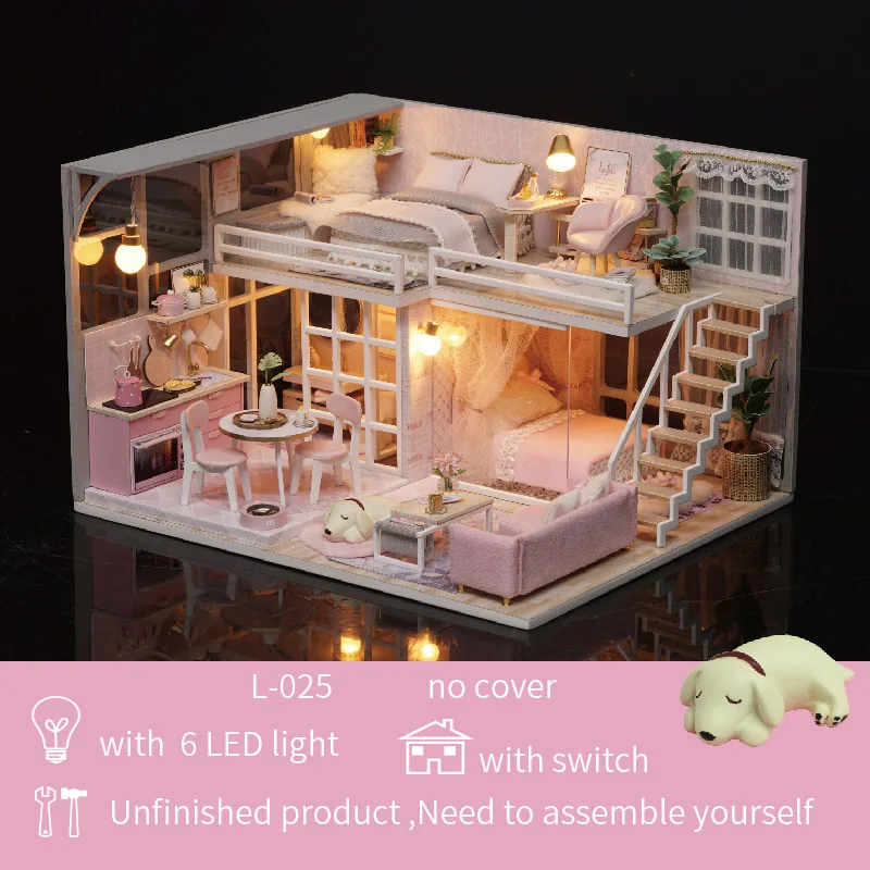 Милая комната DIY миниатюрный дом деревянный кукольный дом мебель пылезащитный чехол кукольный домик комплект дом модель игрушки для детей Рождественский подарок - Цвет: L025 no cover