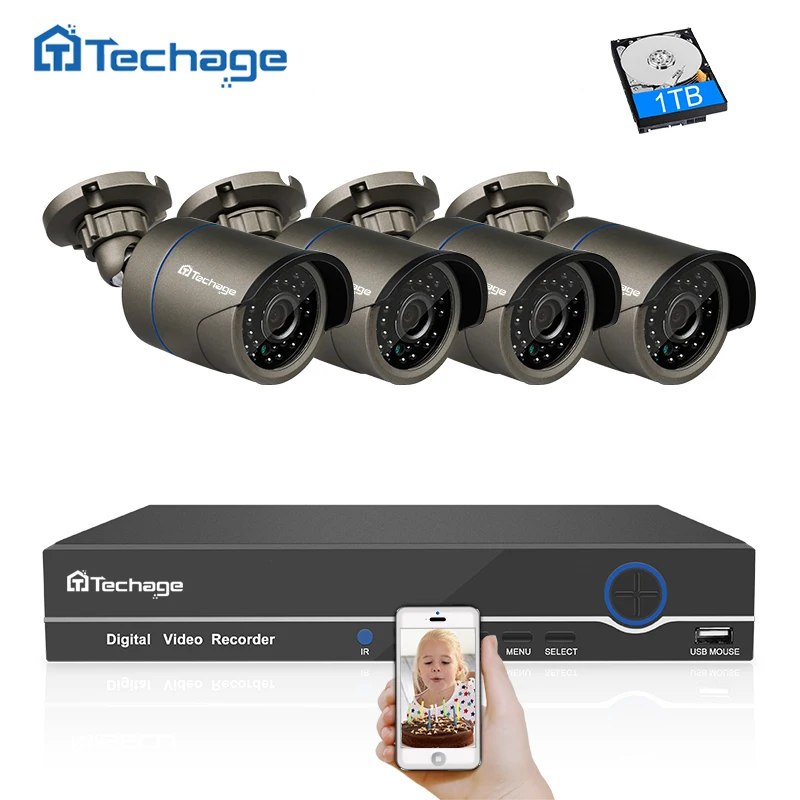Goede Techage 1080 p POE Cctv systeem 4CH 48 v NVR Kit Indoor Outdoor 2MP IP Camera Home Security P2P Video POE Surveillance Systeem Set