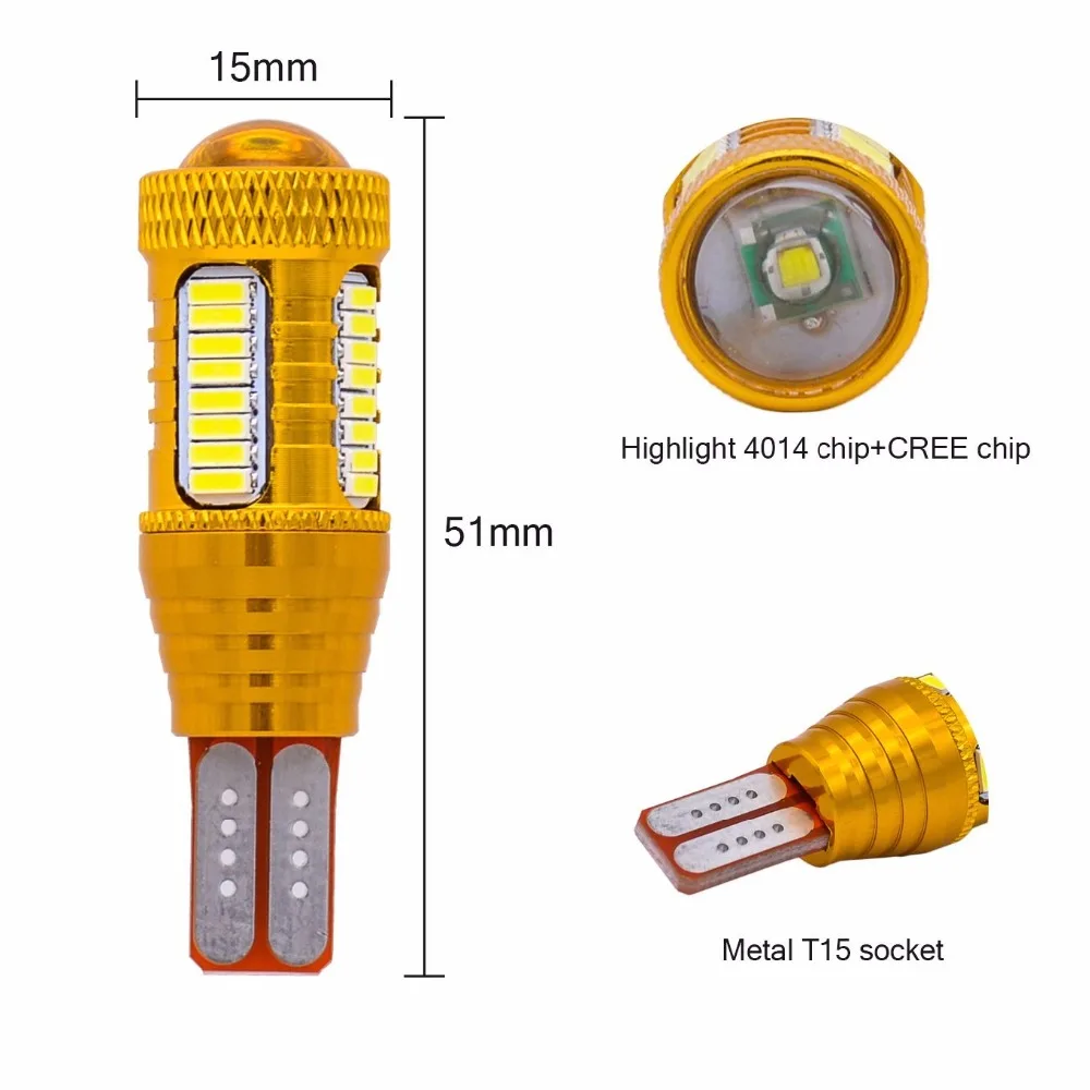 2 * Super White T15 W16W 32 SMD 4014 светодиодный чип для объектива автомобиля Canbus без ошибок
