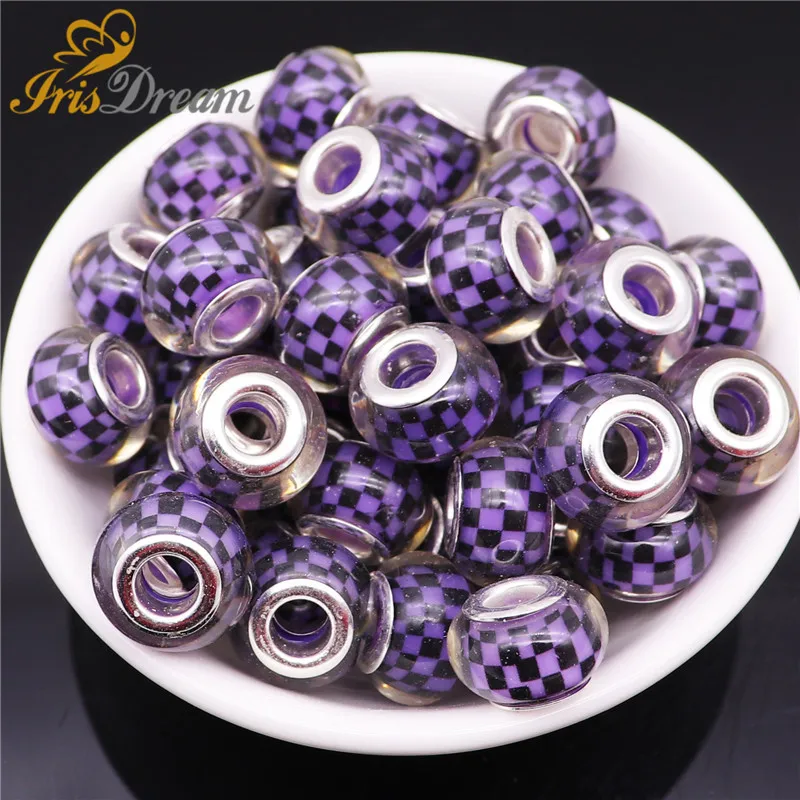 

20Pcs New Glass Resin Spacer Beads for Jewelry Making Big Hole European Beads fit Pandora Bracelet Bangle Snake Chain Necklace