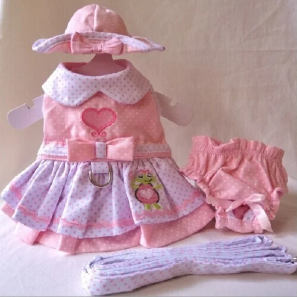S15_New_design_XS_XL_Pet_dresses_Set_Dog_Puppy_Cats_Dress_Harness_Leash_Collar_Hat Headwear_Physiological_Sanitary_Panty_5