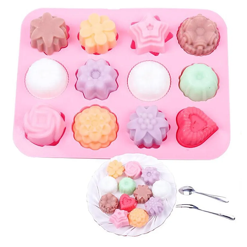 

1PCS Twelve Kinds Of Flowers Shape Silicone Chocolate Mold 3D Rose Ice Cream Cupcake Pastry Fondant Soap Mold Baking tools