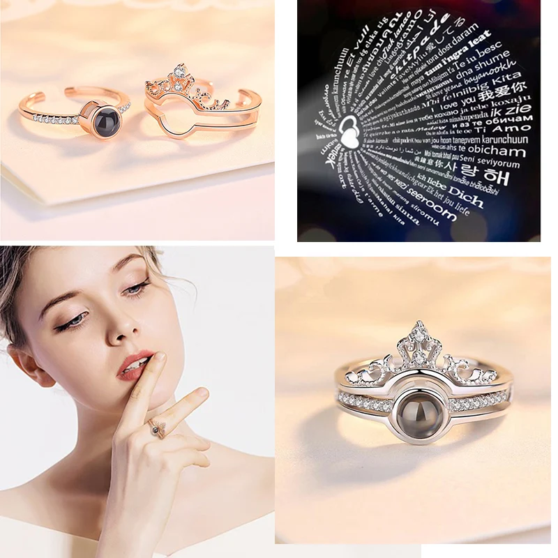 Новое поступление, кольца с надписью I Love You на 100 языках, парные кольца с надписью Love Crown, Модные кольца для помолвки, свадебные кольца, набор для женщин