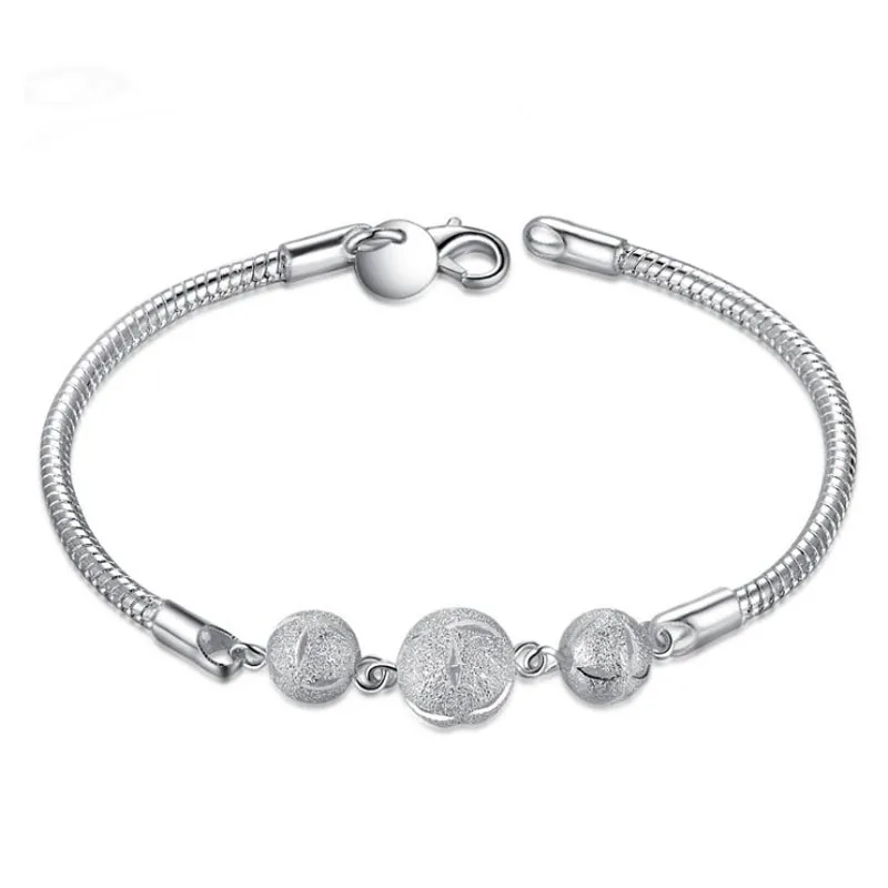 

KOFSAC Fashion 925 Sterling Silver Snake Chain Bracelet Frosted Beads Bracelet & Bangles For Women Party Hand Jewelry Wholesale