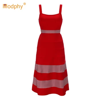 

2019 spring red women's bandage dress hollow sleeveless strap dress fashion sexy A word long celebrity party dress Vestidos
