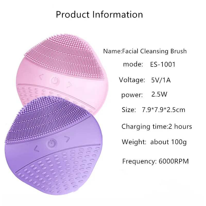 Vibration Rechargeable Electric Facial Cleansing Brush Skin Blackhead Pore Cleanser Waterproof Silicone Face Massager 40#710