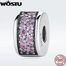 Настоящее серебро 925 пробы элегантная блестящая клипса шарм с прозрачным CZ подходит WST браслет подвеска; аутентичная бижутерия