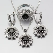 Мэнни брелок Доступное 12-Цвет круглый цветок черный Циркон 925 Серебряные комплекты ювелирных изделий для Для женщин и подарочной коробке