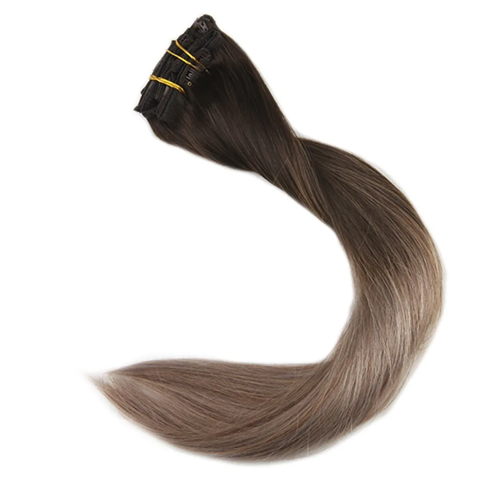 Voller Glanz 10 Pcs Clip In Extensions Echthaar Haar Balayage Ombre Farbe 2 Verblassen Zu 6 Und 18 100g remy Haar Braun Wurzeln Clip Ins
