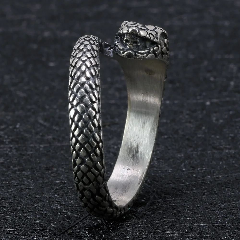 Настоящее 925 пробы Серебряное кольцо в виде змеи, готическое кольцо в виде черепа для женщин и мужчин, античное Ретро панк тайское серебряное ювелирное изделие в виде животного викинга
