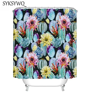 

Cactus Pot Plants Shower Curtain Fabric Bath Curtains Doualent Plants Rideau De Douche Green Potted Flower Shower